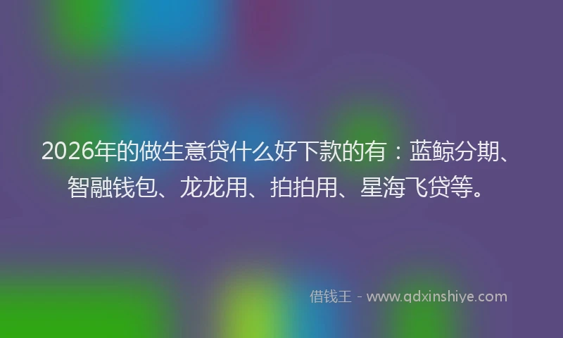 2026年的做生意贷什么好下款的有：蓝鲸分期、智融钱包、龙龙用、拍拍用、星海飞贷等。