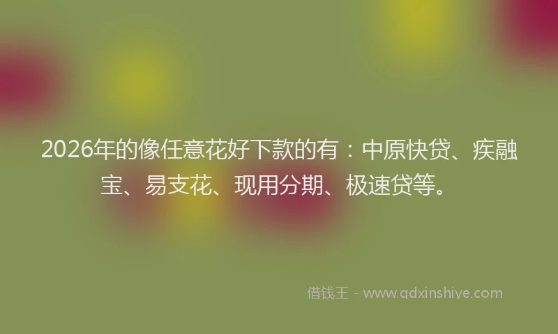 2026年的像任意花好下款的有:中原快贷、疾融宝、易支花、现用分期、极速贷等。