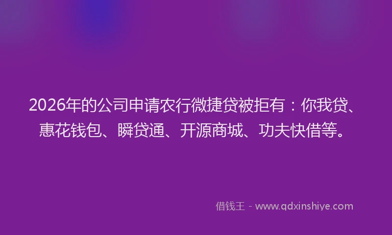 2026年的公司申请农行微捷贷被拒有:你我贷、惠花钱包、瞬贷通、开源商城、功夫快借等。