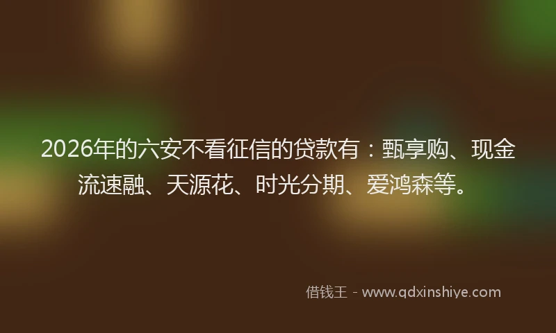 2026年的六安不看征信的贷款有：甄享购、现金流速融、天源花、时光分期、爱鸿森等。