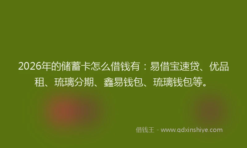2026年的储蓄卡怎么借钱有：易借宝速贷、优品租、琉璃分期、鑫易钱包、琉璃钱包等。