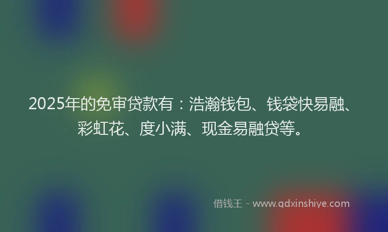 2025年的免审贷款有:浩瀚钱包、钱袋快易融、彩虹花、度小满、现金易融贷等。