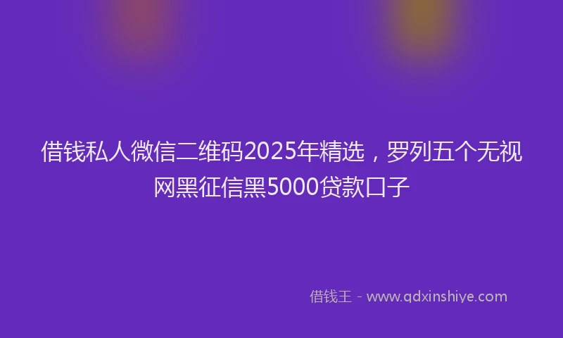 借钱私人微信二维码2025年精选,罗列五个无视网黑征信黑5000贷款口子