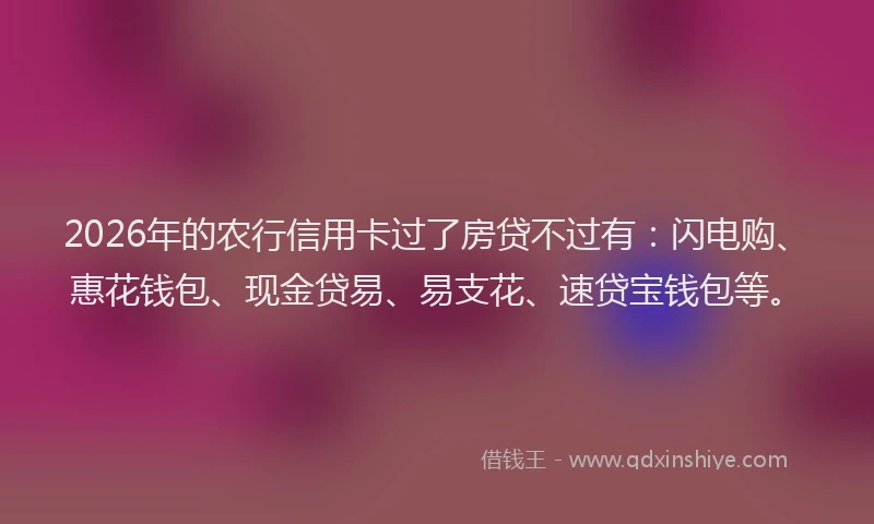 2026年的农行信用卡过了房贷不过有：闪电购、惠花钱包、现金贷易、易支花、速贷宝钱包等。