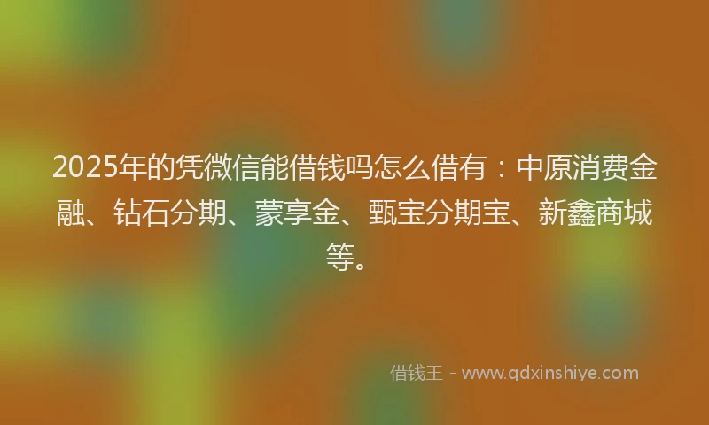 2025年的凭微信能借钱吗怎么借有：中原消费金融、钻石分期、蒙享金、甄宝分期宝、新鑫商城等。