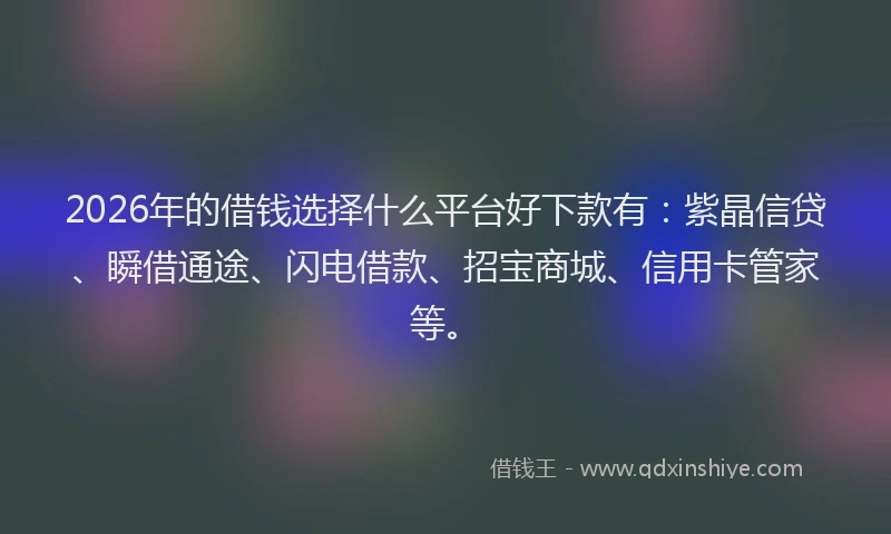 2026年的借钱选择什么平台好下款有：紫晶信贷、瞬借通途、闪电借款、招宝商城、信用卡管家等。