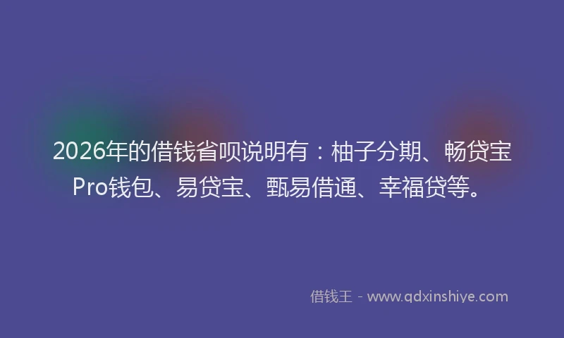 2026年的借钱省呗说明有：柚子分期、畅贷宝Pro钱包、易贷宝、甄易借通、幸福贷等。