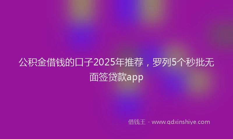 公积金借钱的口子2025年推荐，罗列5个秒批无面签贷款app