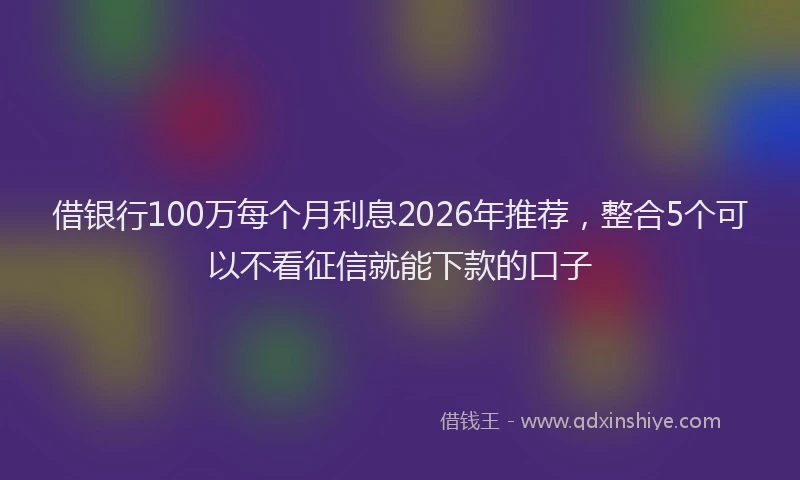 借银行100万每个月利息2026年推荐，整合5个可以不看征信就能下款的口子