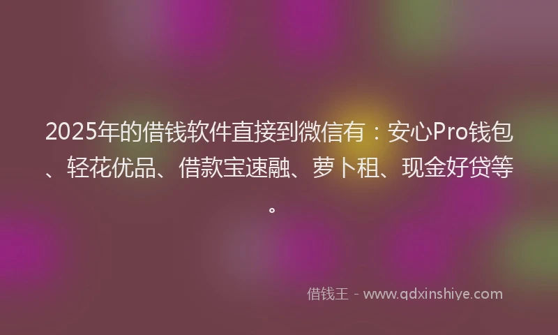 2025年的借钱软件直接到微信有：安心Pro钱包、轻花优品、借款宝速融、萝卜租、现金好贷等。