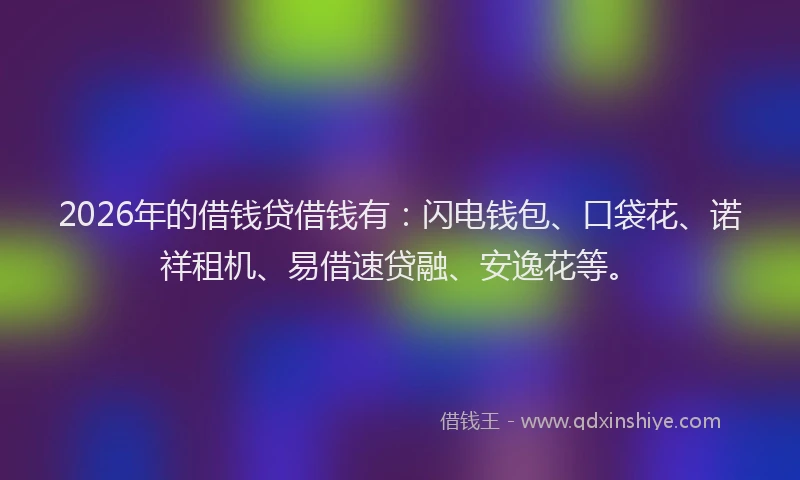 2026年的借钱贷借钱有：闪电钱包、口袋花、诺祥租机、易借速贷融、安逸花等。