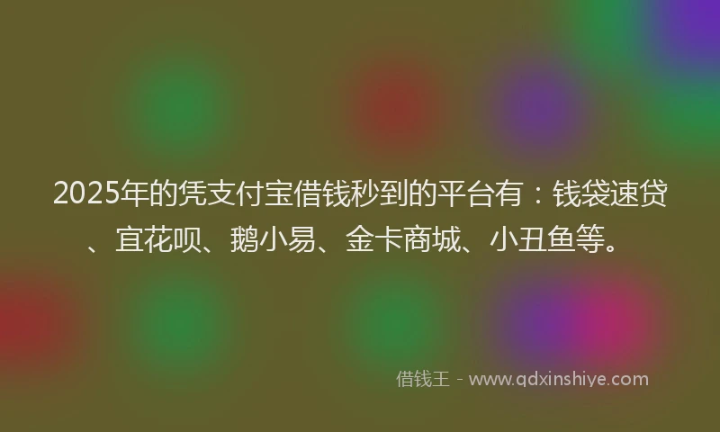 2025年的凭支付宝借钱秒到的平台有：钱袋速贷、宜花呗、鹅小易、金卡商城、小丑鱼等。