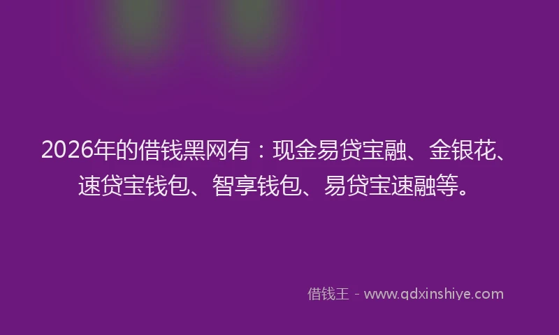 2026年的借钱黑网有：现金易贷宝融、金银花、速贷宝钱包、智享钱包、易贷宝速融等。