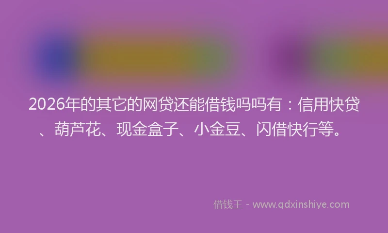 2026年的其它的网贷还能借钱吗吗有:信用快贷、葫芦花、现金盒子、小金豆、闪借快行等。