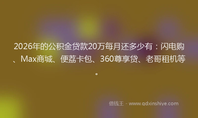 2026年的公积金贷款20万每月还多少有：闪电购、Max商城、便荔卡包、360尊享贷、老哥租机等。