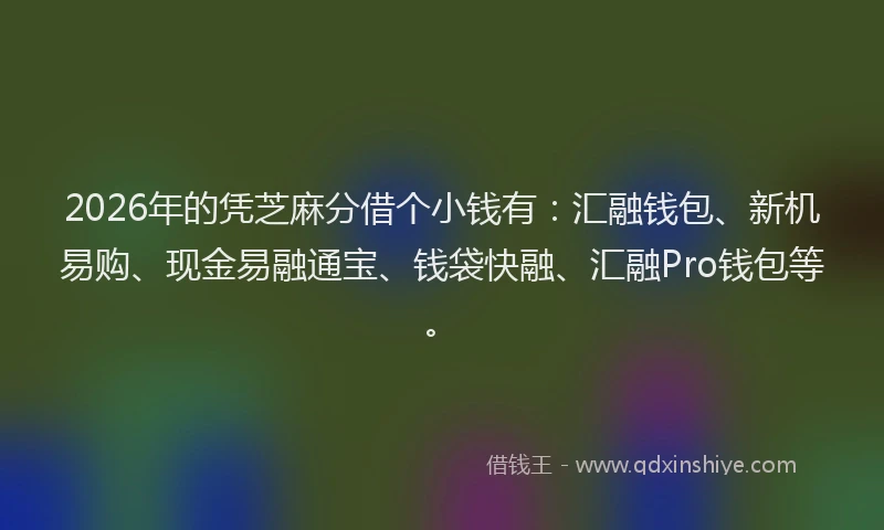 2026年的凭芝麻分借个小钱有:汇融钱包、新机易购、现金易融通宝、钱袋快融、汇融Pro钱包等。