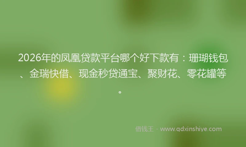 2026年的凤凰贷款平台哪个好下款有：珊瑚钱包、金瑞快借、现金秒贷通宝、聚财花、零花罐等。