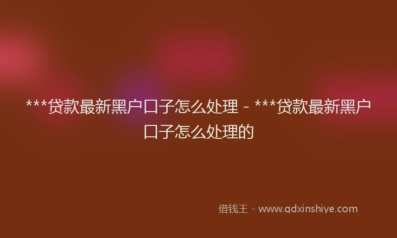 ***贷款最新黑户口子怎么处理 - ***贷款最新黑户口子怎么处理的