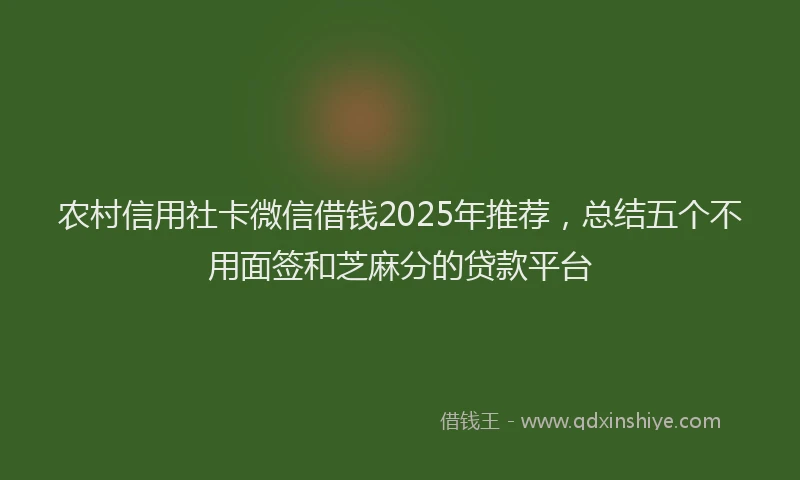 农村信用社卡微信借钱2025年推荐，总结五个不用面签和芝麻分的贷款平台