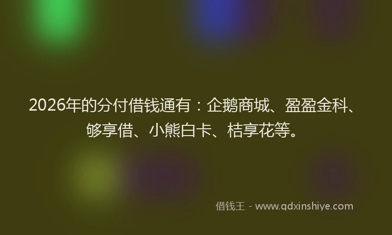 2026年的分付借钱通有:企鹅商城、盈盈金科、够享借、小熊白卡、桔享花等。