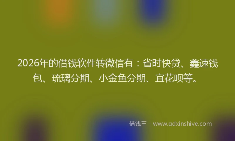 2026年的借钱软件转微信有：省时快贷、鑫速钱包、琉璃分期、小金鱼分期、宜花呗等。
