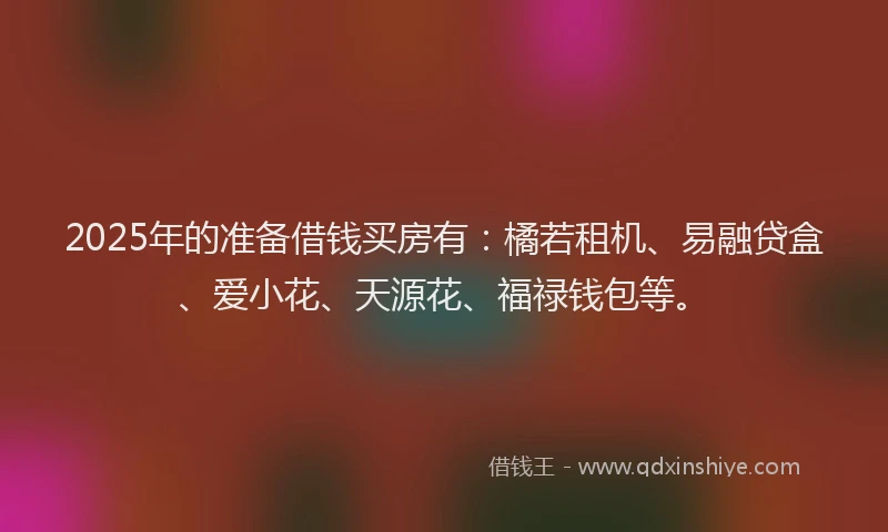 2025年的准备借钱买房有：橘若租机、易融贷盒、爱小花、天源花、福禄钱包等。