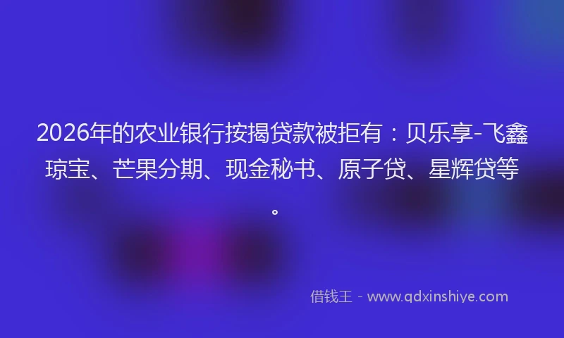 2026年的农业银行按揭贷款被拒有:贝乐享-飞鑫琼宝、芒果分期、现金秘书、原子贷、星辉贷等。