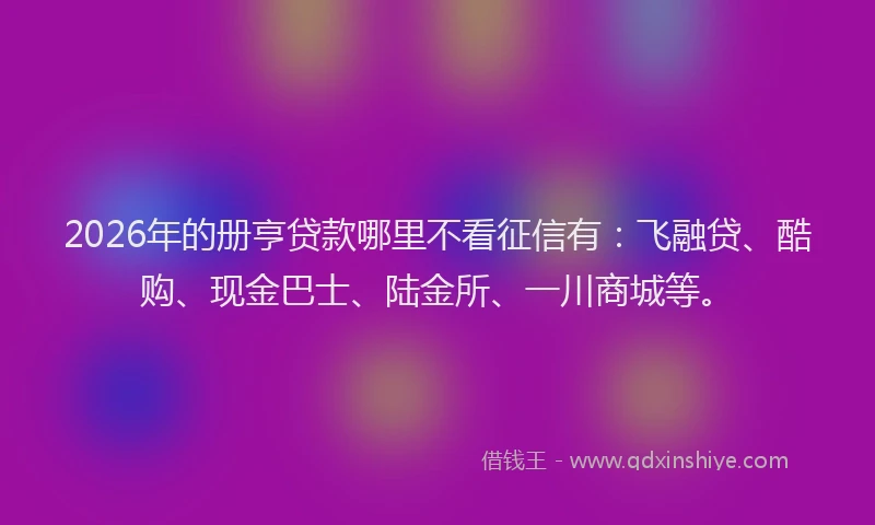 2026年的册亨贷款哪里不看征信有：飞融贷、酷购、现金巴士、陆金所、一川商城等。