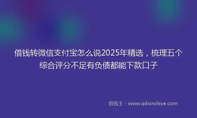 借钱转微信支付宝怎么说2025年精选，梳理五个综合评分不足有负债都能下款口子