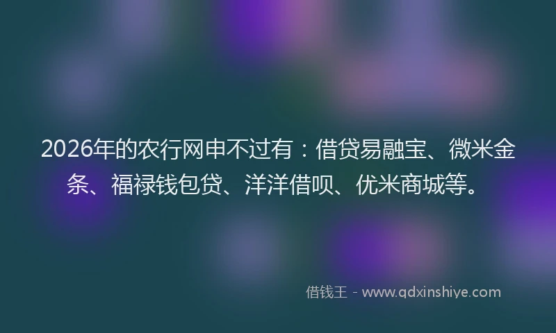 2026年的农行网申不过有：借贷易融宝、微米金条、福禄钱包贷、洋洋借呗、优米商城等。