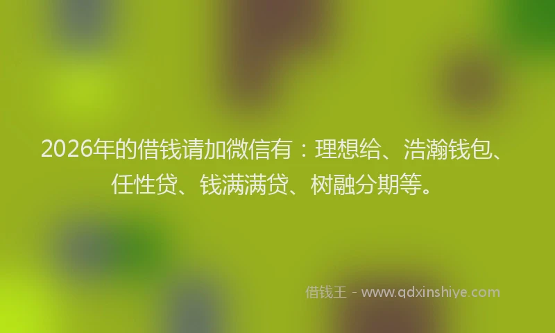 2026年的借钱请加微信有：理想给、浩瀚钱包、任性贷、钱满满贷、树融分期等。