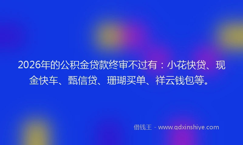2026年的公积金贷款终审不过有：小花快贷、现金快车、甄信贷、珊瑚买单、祥云钱包等。