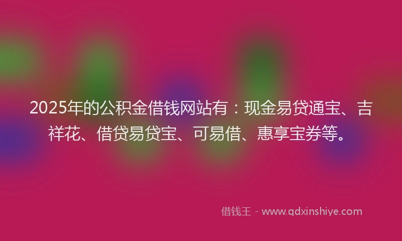 2025年的公积金借钱网站有：现金易贷通宝、吉祥花、借贷易贷宝、可易借、惠享宝券等。
