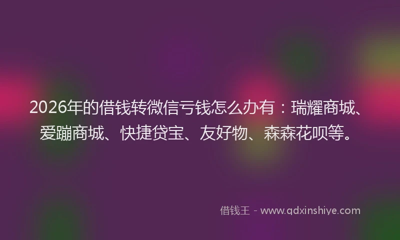 2026年的借钱转微信亏钱怎么办有：瑞耀商城、爱蹦商城、快捷贷宝、友好物、森森花呗等。