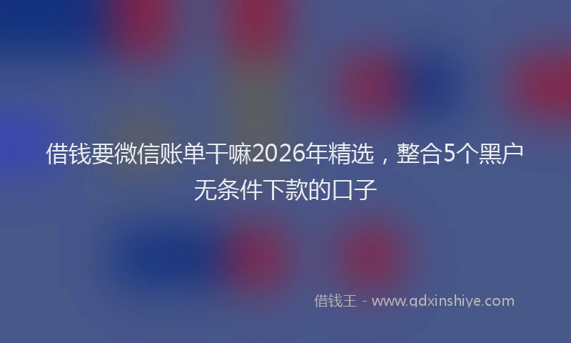 借钱要微信账单干嘛2026年精选，整合5个黑户无条件下款的口子