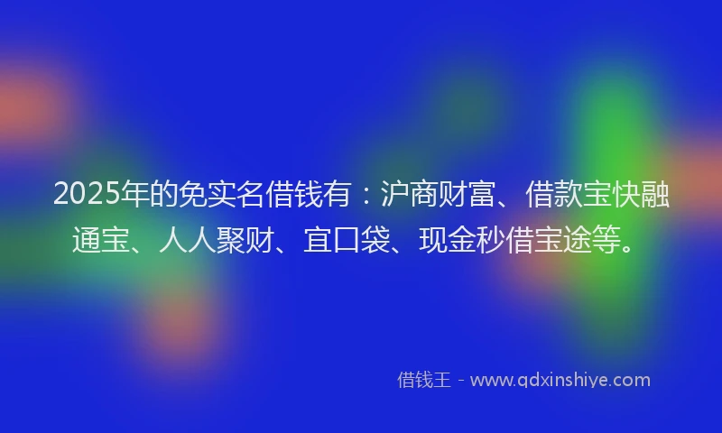 2025年的免实名借钱有:沪商财富、借款宝快融通宝、人人聚财、宜口袋、现金秒借宝途等。