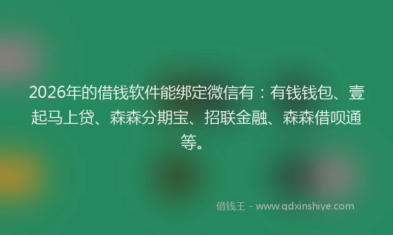 2026年的借钱软件能绑定微信有:有钱钱包、壹起马上贷、森森分期宝、招联金融、森森借呗通等。
