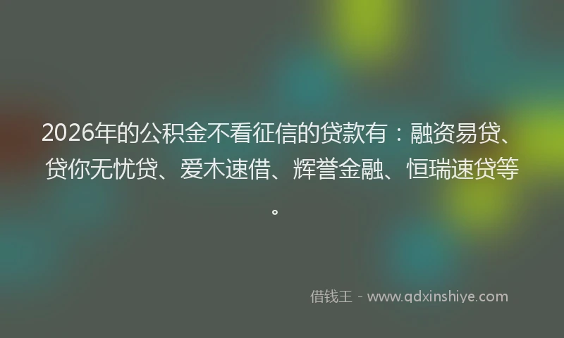 2026年的公积金不看征信的贷款有：融资易贷、贷你无忧贷、爱木速借、辉誉金融、恒瑞速贷等。