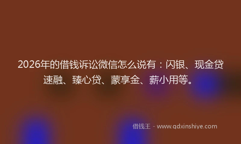 2026年的借钱诉讼微信怎么说有:闪银、现金贷速融、臻心贷、蒙享金、薪小用等。