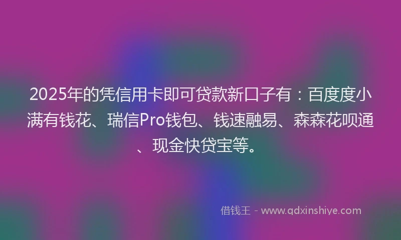 2025年的凭信用卡即可贷款新口子有：百度度小满有钱花、瑞信Pro钱包、钱速融易、森森花呗通、现金快贷宝等。