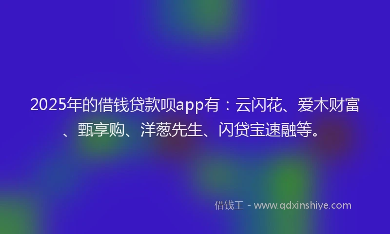 2025年的借钱贷款呗app有:云闪花、爱木财富、甄享购、洋葱先生、闪贷宝速融等。