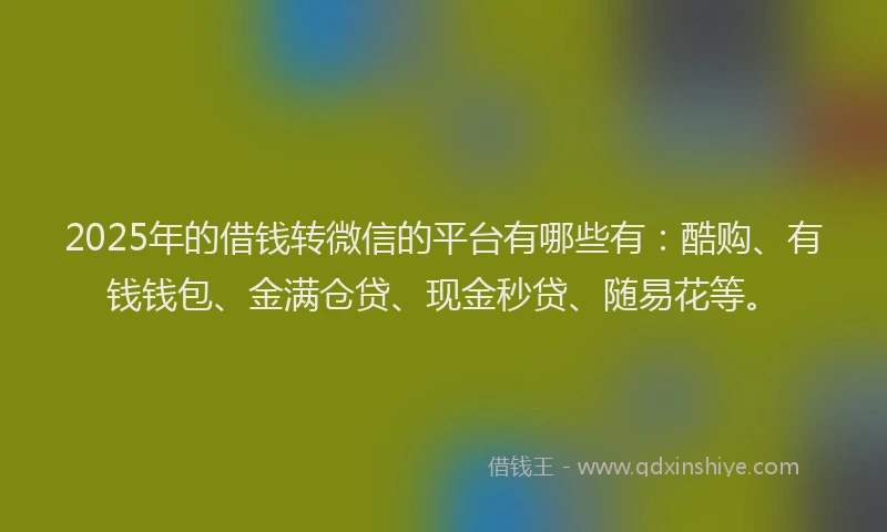 2025年的借钱转微信的平台有哪些有：酷购、有钱钱包、金满仓贷、现金秒贷、随易花等。