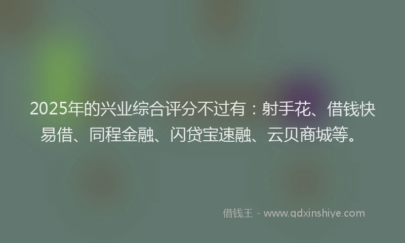 2025年的兴业综合评分不过有：射手花、借钱快易借、同程金融、闪贷宝速融、云贝商城等。