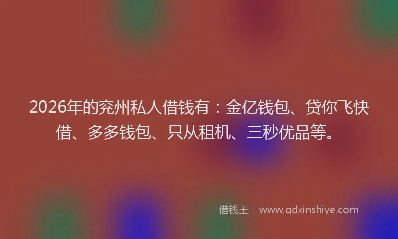 2026年的兖州私人借钱有：金亿钱包、贷你飞快借、多多钱包、只从租机、三秒优品等。