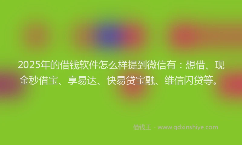 2025年的借钱软件怎么样提到微信有:想借、现金秒借宝、享易达、快易贷宝融、维信闪贷等。