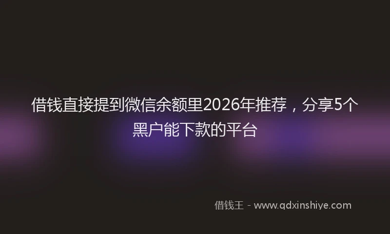 借钱直接提到微信余额里2026年推荐,分享5个黑户能下款的平台