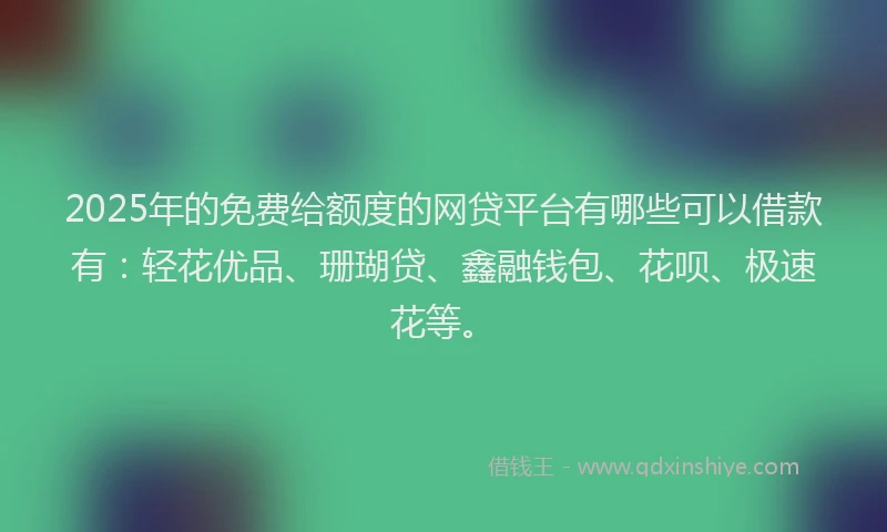 2025年的免费给额度的网贷平台有哪些可以借款有：轻花优品、珊瑚贷、鑫融钱包、花呗、极速花等。