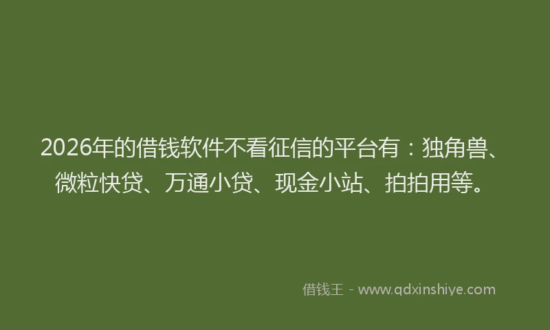 2026年的借钱软件不看征信的平台有:独角兽、微粒快贷、万通小贷、现金小站、拍拍用等。