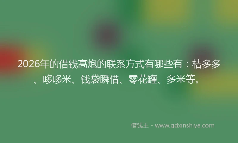 2026年的借钱高炮的联系方式有哪些有:桔多多、哆哆米、钱袋瞬借、零花罐、多米等。