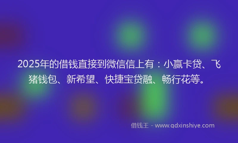2025年的借钱直接到微信信上有：小赢卡贷、飞猪钱包、新希望、快捷宝贷融、畅行花等。
